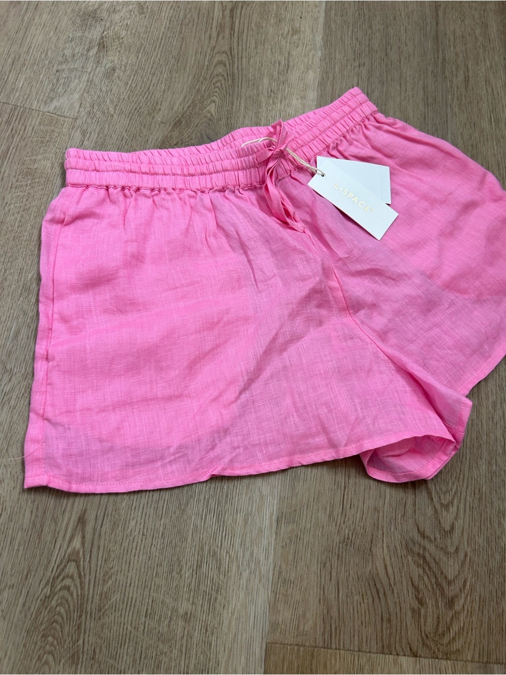 NWT L*Space 100% Linen Pink Drawstring Pull on Bright Pink Shorts
